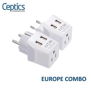 Ceptics Europe Travel Adapter Plug Set- with 2 USB Socket Input - Type E/F and C - Picture 1 of 7