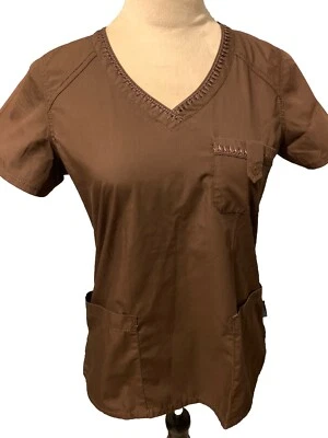 Peaches Scrub Top Brown Size XS V Neck - Image 1 of 4