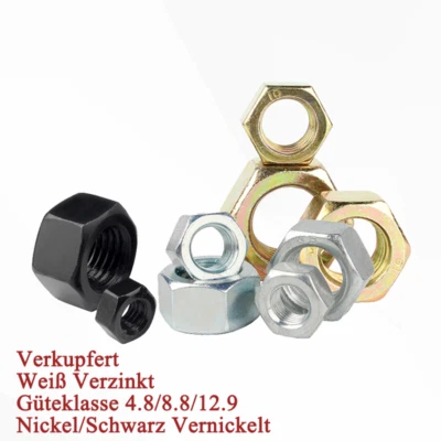 M2-M30 Sechskantmuttern Kohlenstoffstahl Weiß Verzinkt/Nickel/Kupfer Beschichtet - Bild 1 von 4