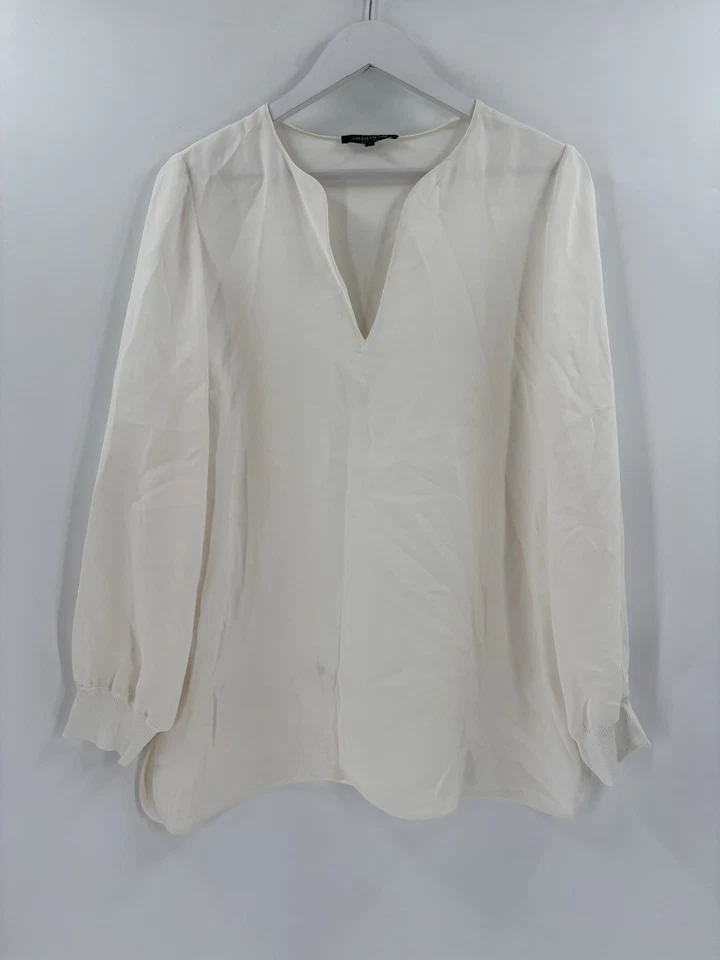Blusa para mujer Lafayette 148 grande blanca marfil 100 % seda pulóver transparente cuello en V Foto 1 de 4