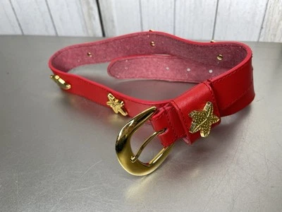 Cinturón Vintage Seashell Náutico Cuero Rojo Tono Dorado Costero Playa Talla Pequeña Foto 1 de 4