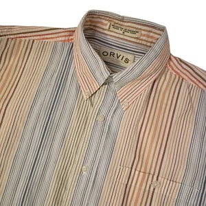 Orvis Seersucker Shirt Mens Medium Multicolor Striped Button Down Short Sleeve - Picture 1 of 7