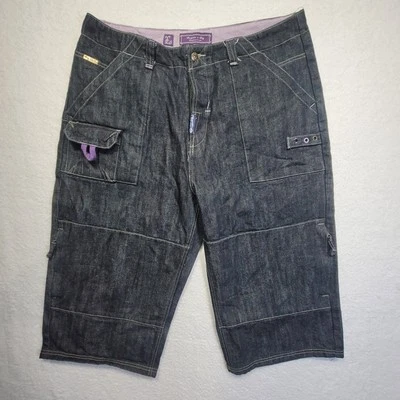 VTG Lifted Research Group LRG Jean Shorts Mens 40 Black Denim Baggy Y2K - Image 1 of 4