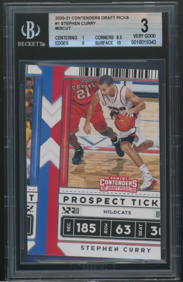 2020-21 Panini Contenders Draft Picks #1 Stephen Curry ERROR BGS 3 - Image 1 of 2