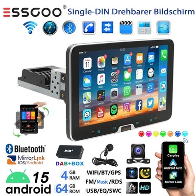DAB+ 1DIN Autoradio Android 15 4+64GB Carplay Kamera BT drehbarer Bildschirm GPS - Bild 1 von 4