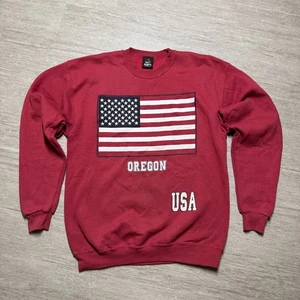 Vintage 90s Oregon USA Sweatshirt PM Sports American Flag Men L Red Crew Neck - Picture 1 of 5