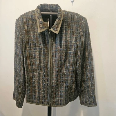 Chaqueta para mujer SAG HARBOR con cremallera talla 14 verde/multicolor tweed Foto 1 de 4
