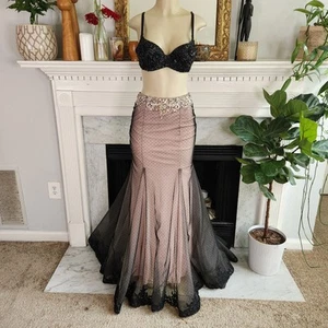 Maxi Falda Alyce Paris Rosa Negra Cuentas Malla Encaje Noche Cóctel Talla 4 - Imagen 1 de 7