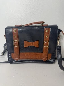 Ecosusi Umhängetasche Kunstleder 2-farbig dunkelblau braun mit Schleife & Henkel - Bild 1 von 24