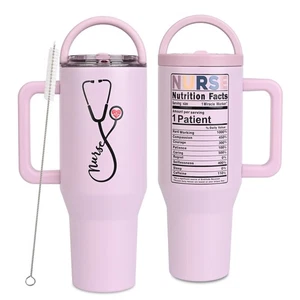 Krankenschwester Becher 40oz mit Griff und Strohhalm - Edelstahl Isoliert Reise M... - Bild 1 von 7