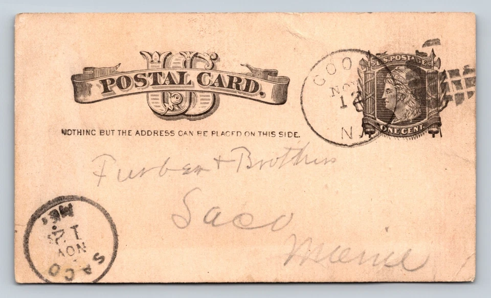 1881 UX7 Postal Card FURBER BROS 1c FANCY Cork KILLER Cancel - Order Information - Image 1 of 3