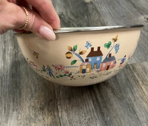 Set of 3 Vintage Mixing Bowls International Heartland Enamel Farmhouse Steel - Picture 1 of 13