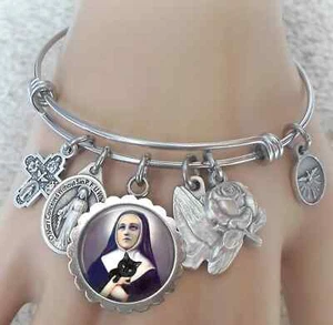 St. Gertrude of Nivelles with Black Cat Bangle Patron Saint of Cats & Cat Lovers - Picture 1 of 6