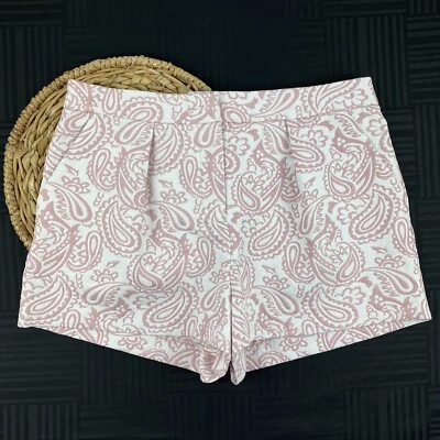 Pantalones Cortos de Vestido Victoria Beckham Para Mujer Talla 10 Rosa Blanco Brocado Paisley Plisado Foto 1 de 4