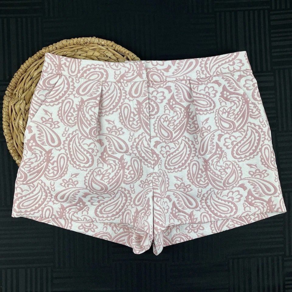 Pantalones Cortos de Vestido Victoria Beckham Para Mujer Talla 10 Rosa Blanco Brocado Paisley Plisado Foto 1 de 4