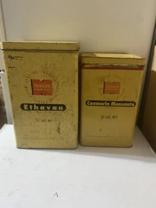 (2) Vintage Monsanto RARE '40/50s ETHAVAN & COUMARIN 25lb Tin Litho Crate Cont - Picture 1 of 9
