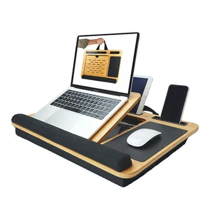 Bamboo Laptop Lap Desk with Cushion and Angle Adjustable for Office CARLA HOME - Picture 1 of 8