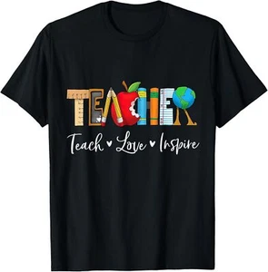 Teach Love Inspire Teacher Appreciation Back To School T-Shirt Hoodie - Picture 1 of 12