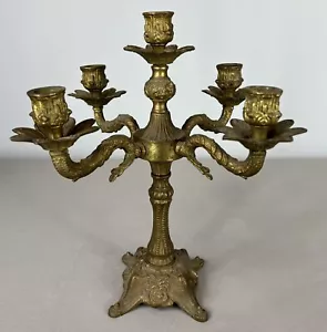 Antique Brass Candelabra – 5-Arm French Candle Holder (Lot 3605) - Picture 1 of 11
