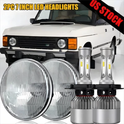 For 1970-1995 Land Rover Range Rover Classic DOT 7" Round Black LED Headlights - Image 1 of 4