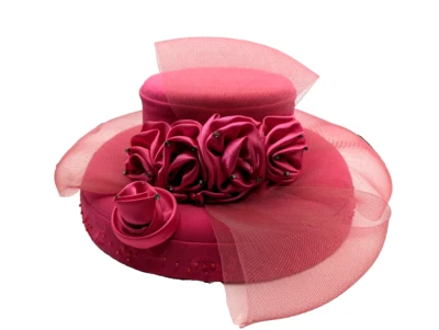 De Colección Sombrero de Boda Iglesia Evangelio Imitación Rosas Tul Derby Estrás ROSA ON21 Foto 1 de 4