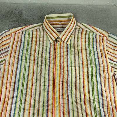 Vintage Georg Roth of Germany Shirt Mens XXL White Rainbow Stripes Floral 90s - Image 1 of 4
