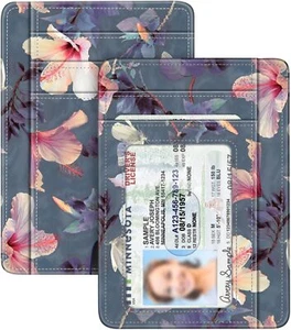 RFID Blocking Credit Card Holder with ID Window Slim Minimalist Wallet Card Case - Picture 1 of 42
