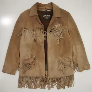 Vintage Sears Western Wear Leather Fringe Jacket Mens Small Suede 1970’s Cowboy - Picture 1 of 22