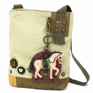 New Chala Handbag Patch Crossbody HORSE Bag Canvas gift School Travel Sand Beige - Picture 1 of 8