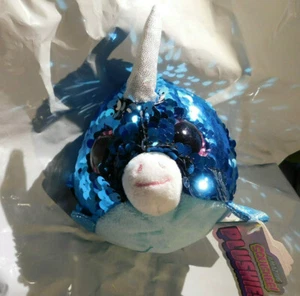 4 Zoll Saphir funkelnder blauer Narwal erstaunliche Squishee Plüschtiere - Einhorn Wal Fisch - Bild 1 von 11
