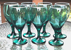 7 Libbey Teardrop Green Wine Stemware Water Goblets 8 Oz Glass MCM Gold Rim