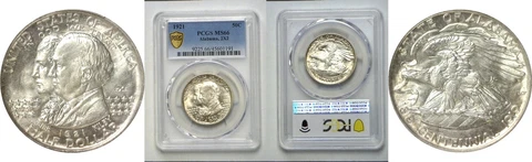1921 50 C Alabama 2X2 Silver Commemorative PCGS MS-66 Cover