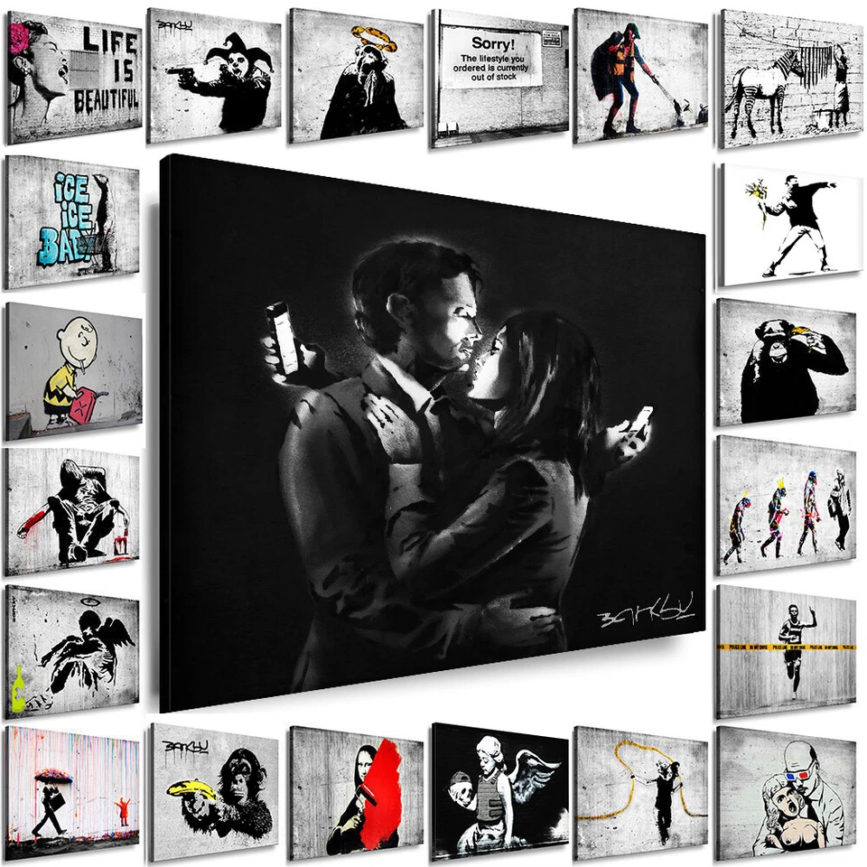 BANKSY GRAFFITI BILDER Leinwand OHNE RAHMEN XXL Wandbilder Street Art Werke - Bild 1 von 1