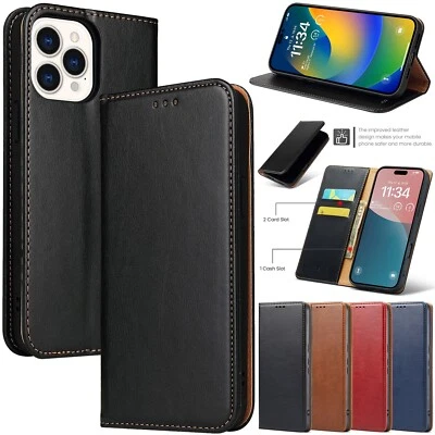 For iPhone 16 15 14 13 12 11 Xs Max XR/X/XS 8/7 Plus Leather Wallet Case Cover - Image 1 of 4
