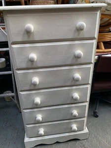 Vintage retro mid century tall white shabby chic painted chest of drawers - Picture 1 of 16