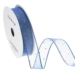 1 Inch x 10 Yard Organza Sheer Ribbon with Silver Rhinestone, Blue - Picture 1 of 6