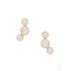 14K Yellow Gold Bezel Set Three Diamond Mini Stud Earring - Picture 1 of 8