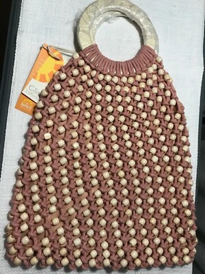 C&C California Monedero Macramé Rosa Malva Cuentas Madera Bolso de Mano ¡Nuevo! Foto 1 de 4