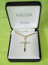 NEW IN BOX: SHERMAN 18KT GOLD ON STERLING SILVER CHARM CROSS WITH DOVE NECKLACE