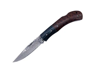 Handmade Extreme Rare Top Exotic Snakewood Micarta Sharp Damascus Folding Knife - Picture 1 of 6