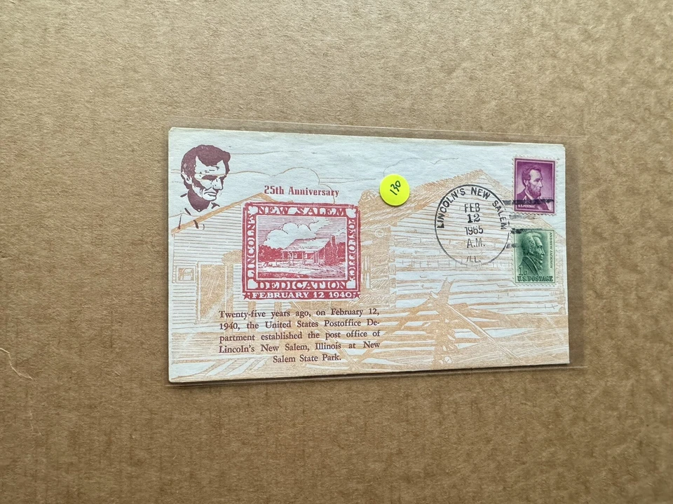 US 1965 Event Cover (130) +Lincoln Post Office Opening =Lincoln's New Salem - Image 1 of 1