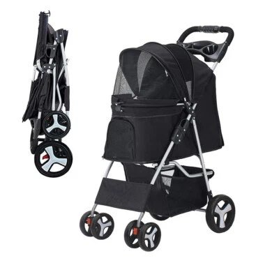 Pet Dog Stroller Travel Carriage 4 Wheeler w/Foldable Carrier Cart & Cup Holder - Image 1 of 4