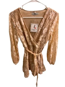 Neu Halfisland kleines Kleid Wickel bestickt Spitze Blumen beige launisch Twee Boho - Bild 1 von 15