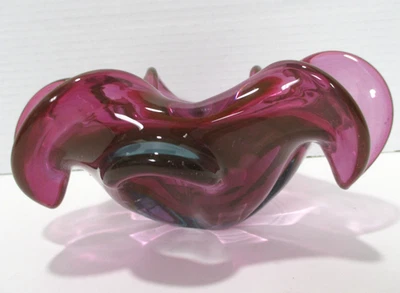 Cuenco de vidrio arte soplado MCM amatista translúcida marrón pulido fondo borde con volantes Foto 1 de 4