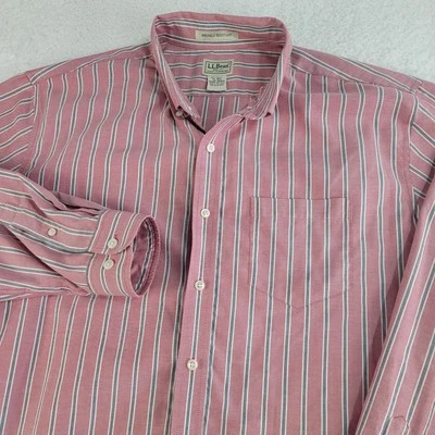 LL Bean Shirt Mens XL Light Red Blue Stripe Button Long Sleeve Wrinkle Resistant - Image 1 of 4