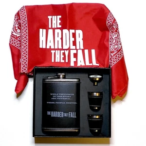 THE HARDER THEY FALL Netflix film memorabilia FYC flask shot glasses bandana New - Picture 1 of 4