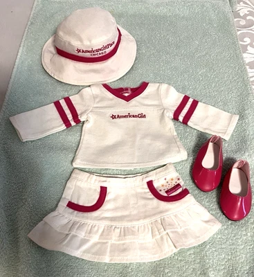 AMERICAN Girl Fashion Show Skirt, Long Sleeved Top, Bucket Hat, New pink shoes - Image 1 of 4