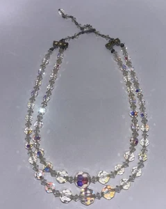 Vintage Sarah Con Crystal Aurora Borealis Double Strand Bead Necklace 14 to 17” - Picture 1 of 9