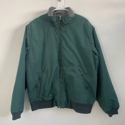 LL Bean Green Bomber Winter Coat UF43 Fleece Lined Nylon Size L Reg Vintage - Image 1 of 4