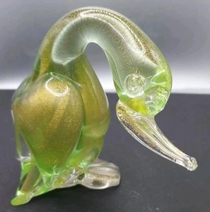 Murano Galliano Ferro Glass Duck Green & Gold MCM Italy W/org sticker 4" Tall - Picture 1 of 9